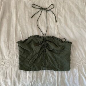 Anthropologie Maeve Olive Green Sunset View Halter Crop Top